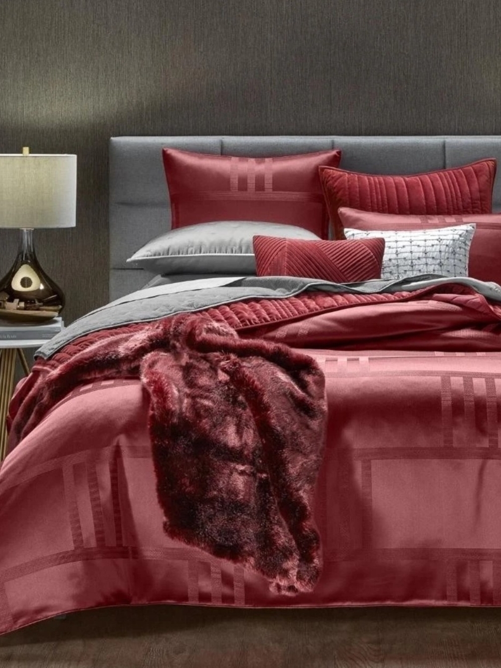 Hotel Collection King Duvet Cover Bordeaux With Medallion Euro Shams